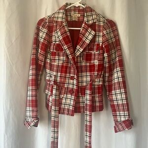 Forever 21 Red and White Plaid Blazer